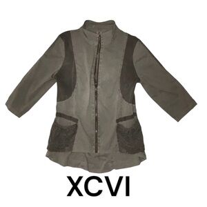 XCVI green full zip jacket with side jersey panels for an easy stretchy fit.MED